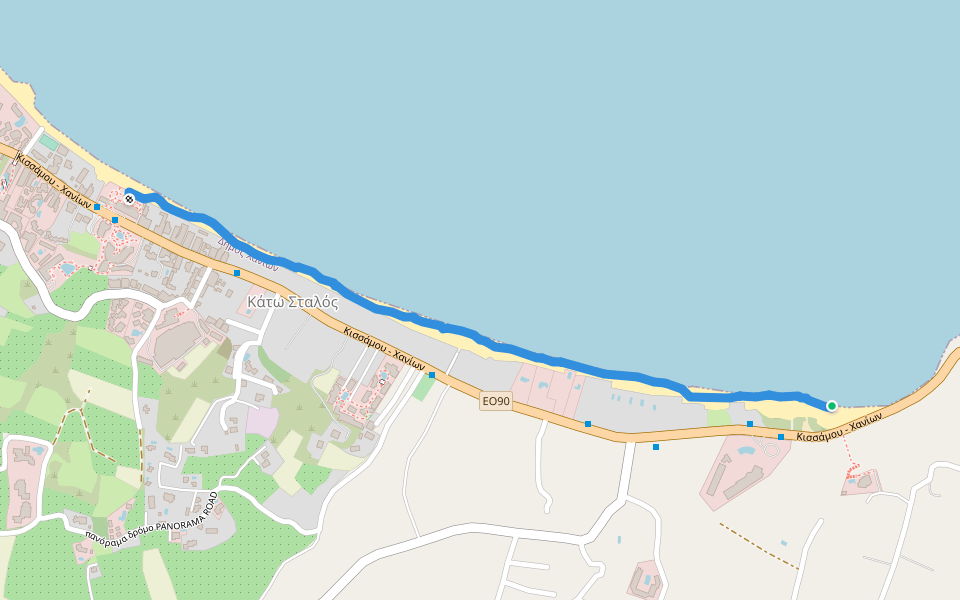 Santa marina beach walking route map in Stalos
