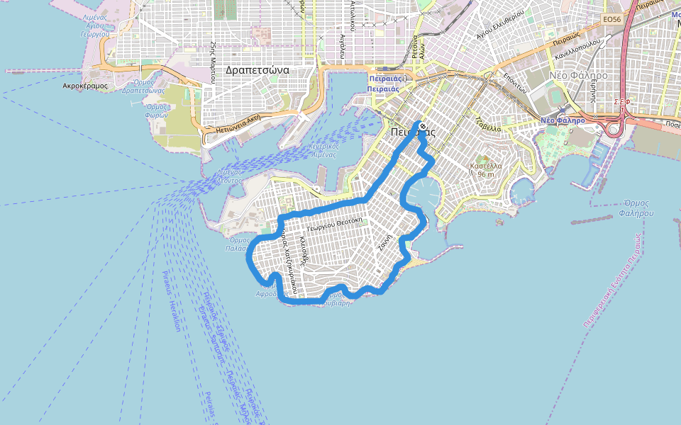 Όρμος Αφροδίτης walking route map in Pireas