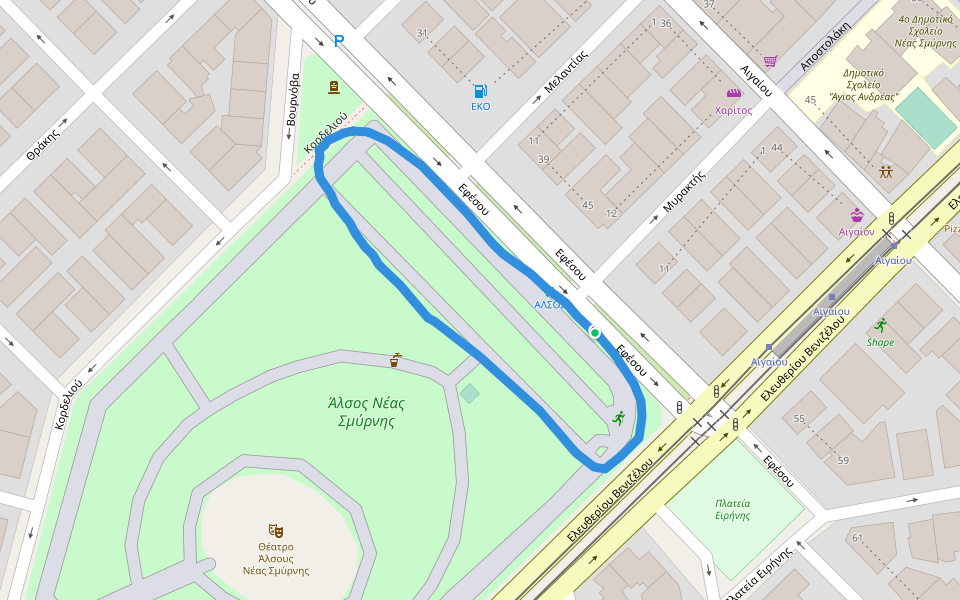 Άλσος Νέας Σμύρνης walking route map in Nea Smirni