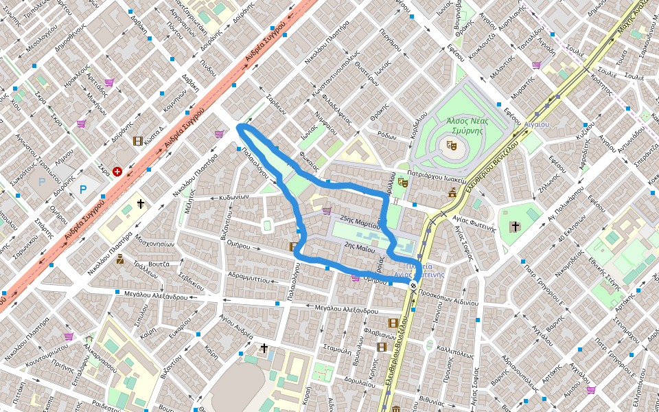 Πλατεία Νέας Σμύρνης walking route map in Nea Smirni