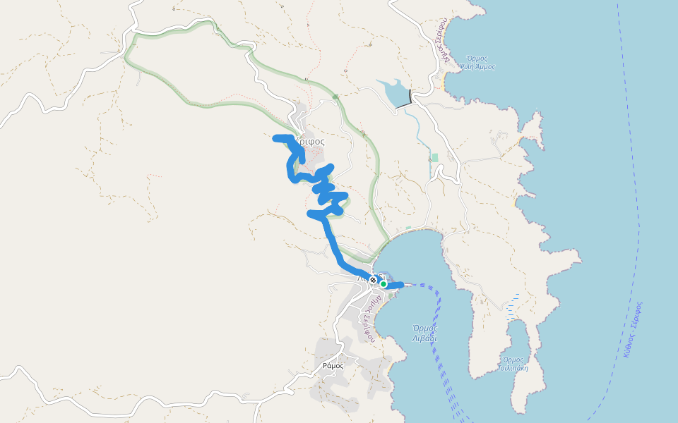 Serifos salita walking route map in Livadi