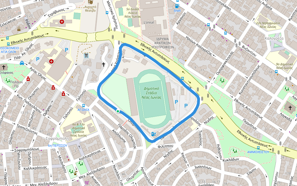 Δημοτικό Στάδιο Νέας Ιωνίας walking route map in Nea Ionia