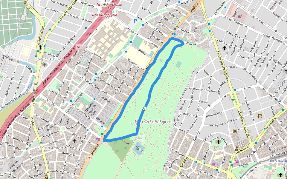 Άλσος Νέας Φιλαδέλφειας walking route map in Nea Filadelfia