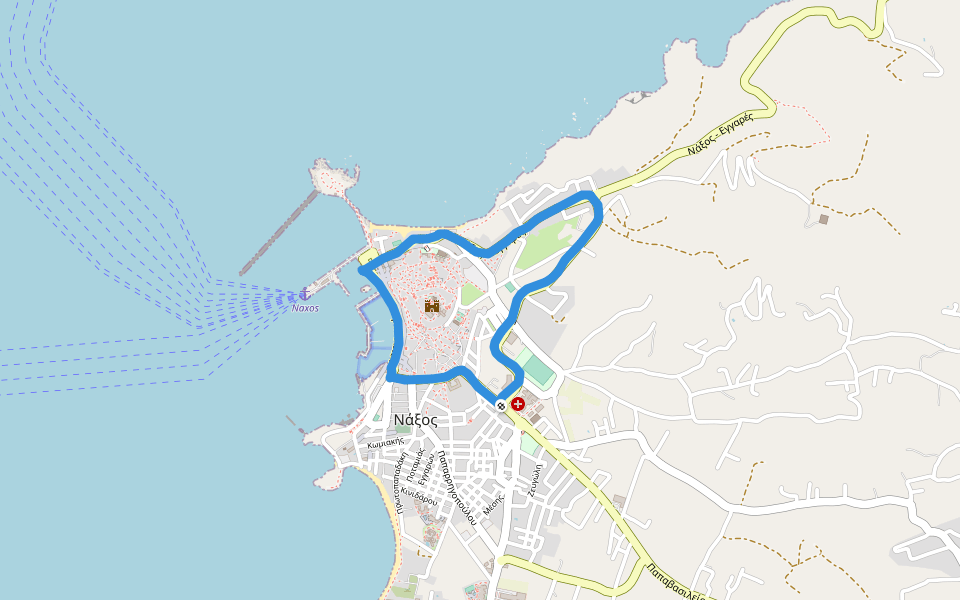 πλατεία Μανδηλαρά walking route map in Naxos