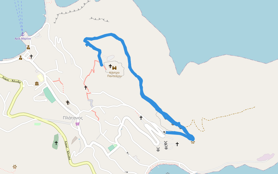 Κάστρο Παντελίου walking route map in Agia Marina