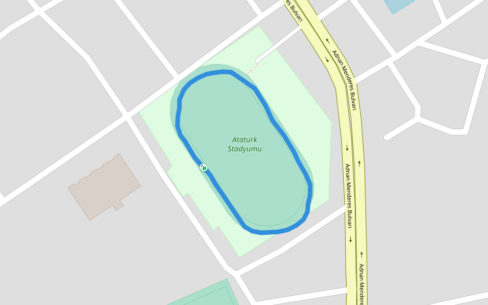 Atatürk Stadyumu walking route map in Aydın