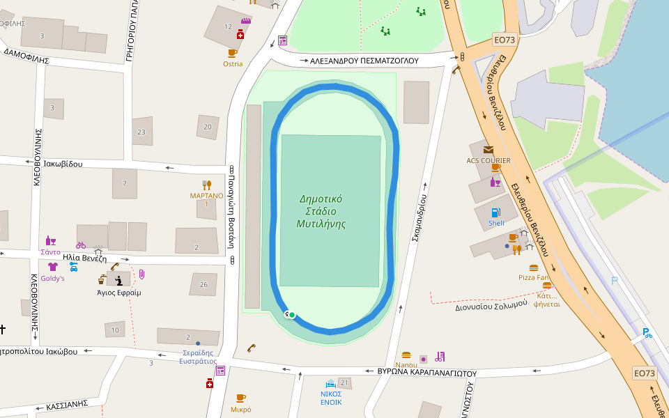 Δημοτικό Στάδιο Μυτιλήνης walking route map in Mitilini