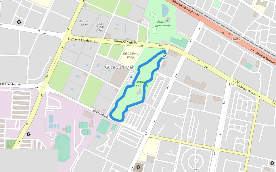 Atatürk Kent Parkı walking route map in Manisa