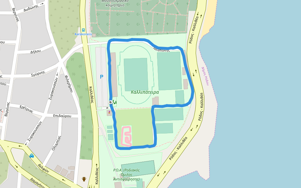 Καλλιπάτειρα walking route map in Rodos