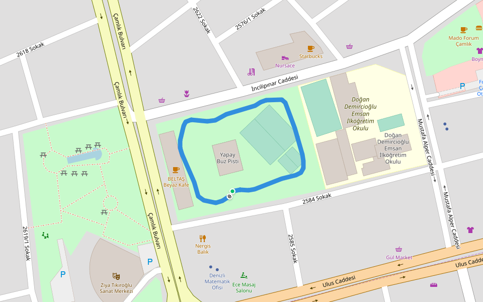 Yapay Buz Pisti walking route map in Denizli