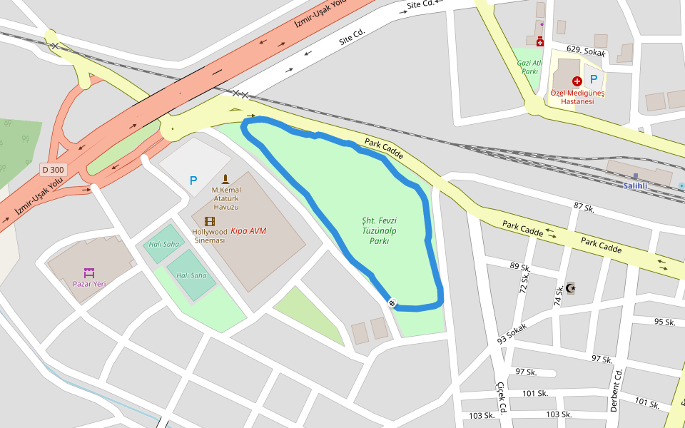 Şht. Fevzi Tüzünalp Parkı walking route map in Manisa