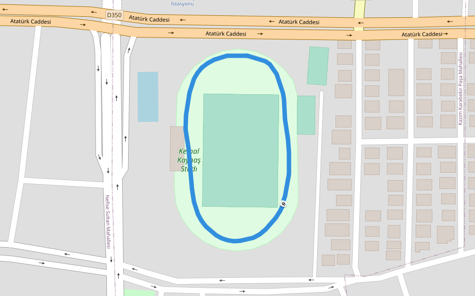 Kemal Kaynaş Stadı walking route map in Karaman