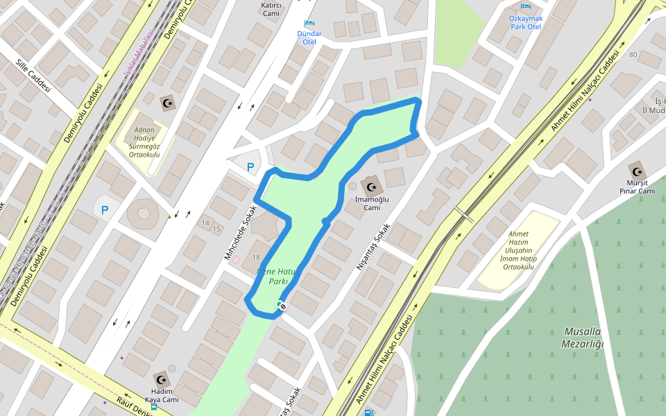 Nene Hatun Parkı walking route map in Akşehir