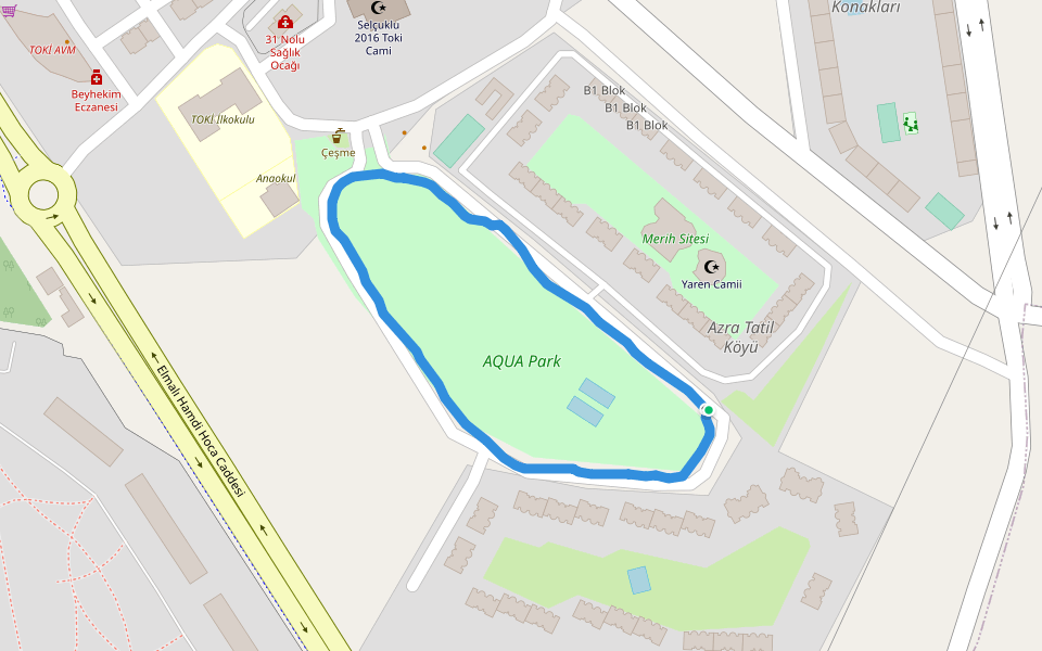AQUA Park walking route map in Akşehir