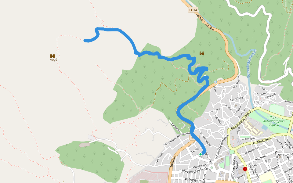 Αυγό walking route map in Xanthi