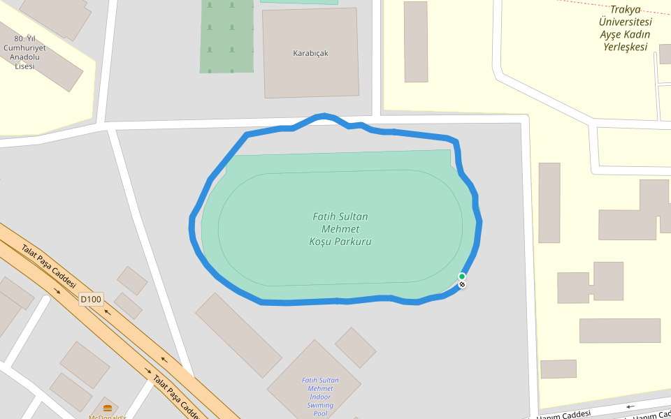 Fatih Sultan Mehmet Koşu Parkuru walking route map in Edirne