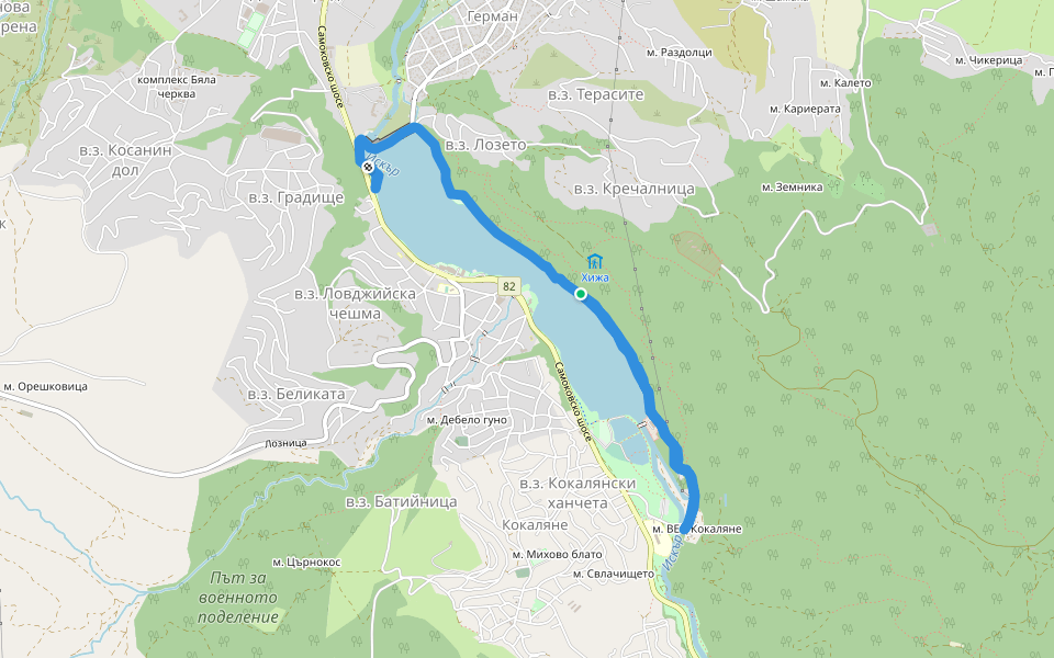 Pancharevo Lake walking route map in German