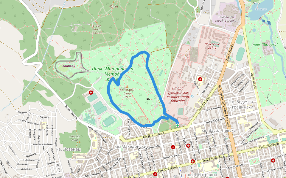 вр. Първи баир walking route map in Stara Zagora