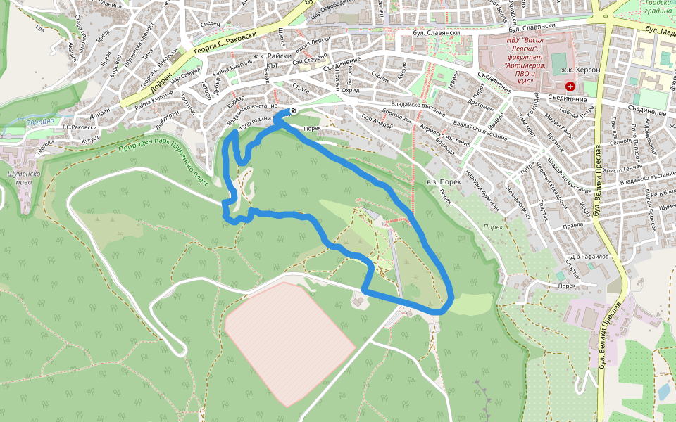 Паметник "Създатели на българската държава" walking route map in Madara