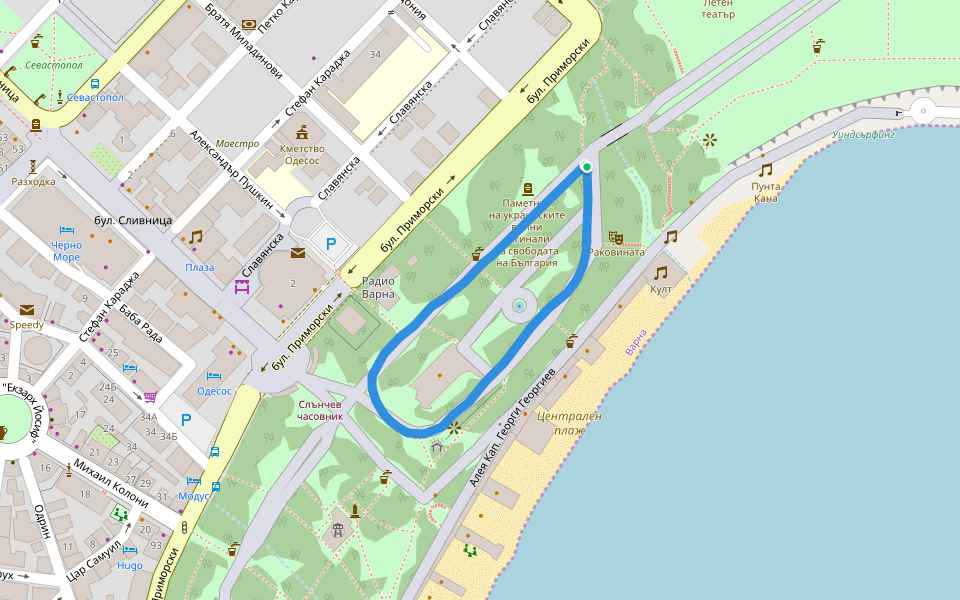 Морска градина walking route map in Varna