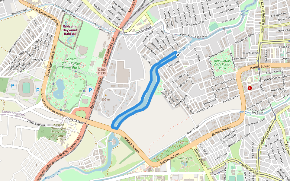 Porsuk Çayı walking route map in Eskişehir