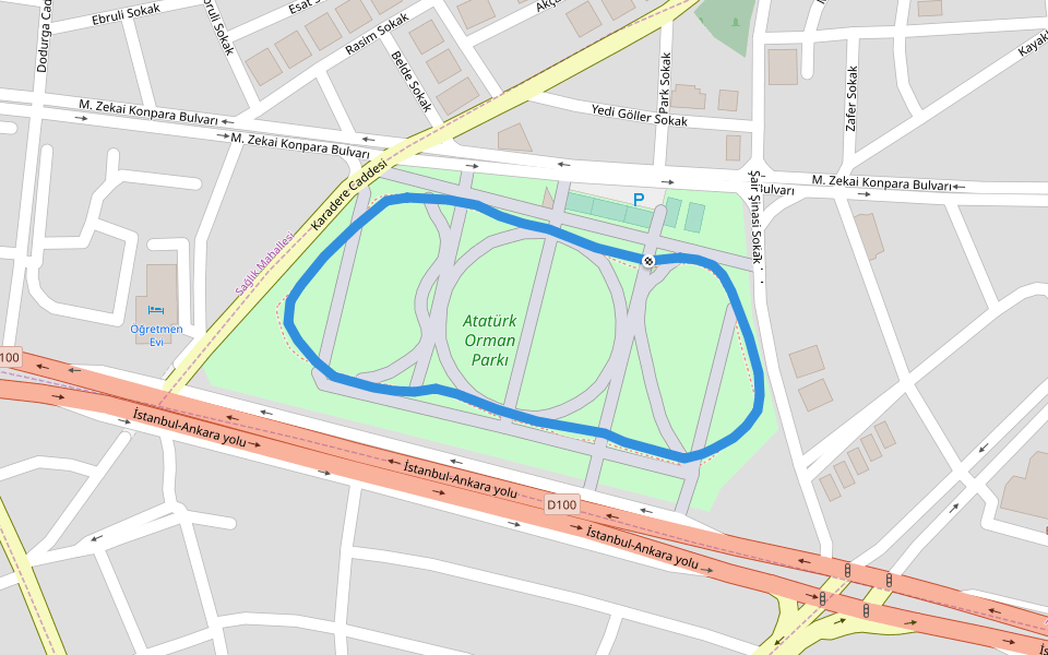 Atatürk Orman Parkı walking route map in Bolu