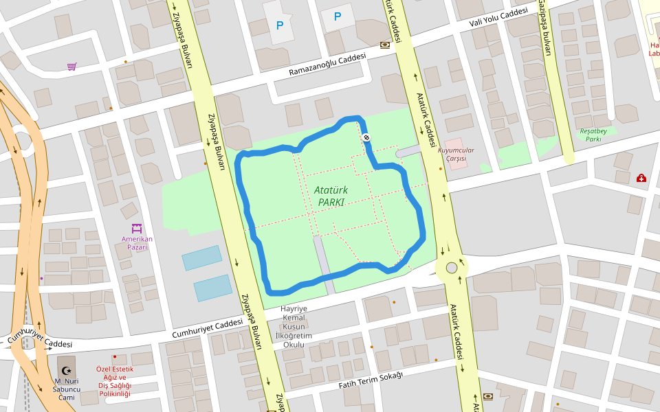 Atatürk PARKI walking route map in Adana