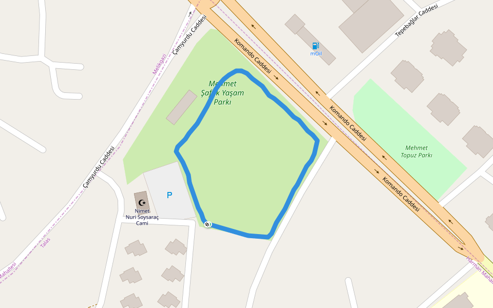 Yamaç Paraşütü İnme yeri walking route map in Talas