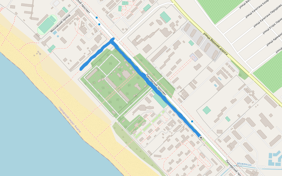 Черноморец walking route map in Anapa