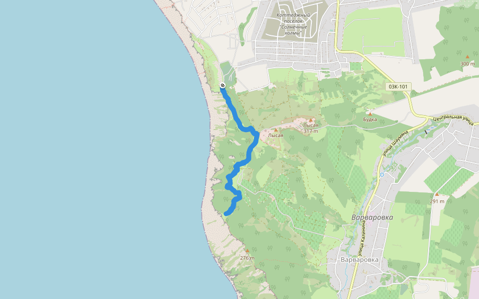 Лысая walking route map in Supsekh