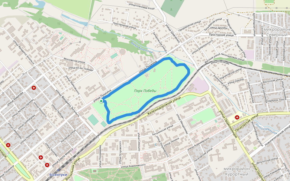 Парк Победы walking route map in Essentuki
