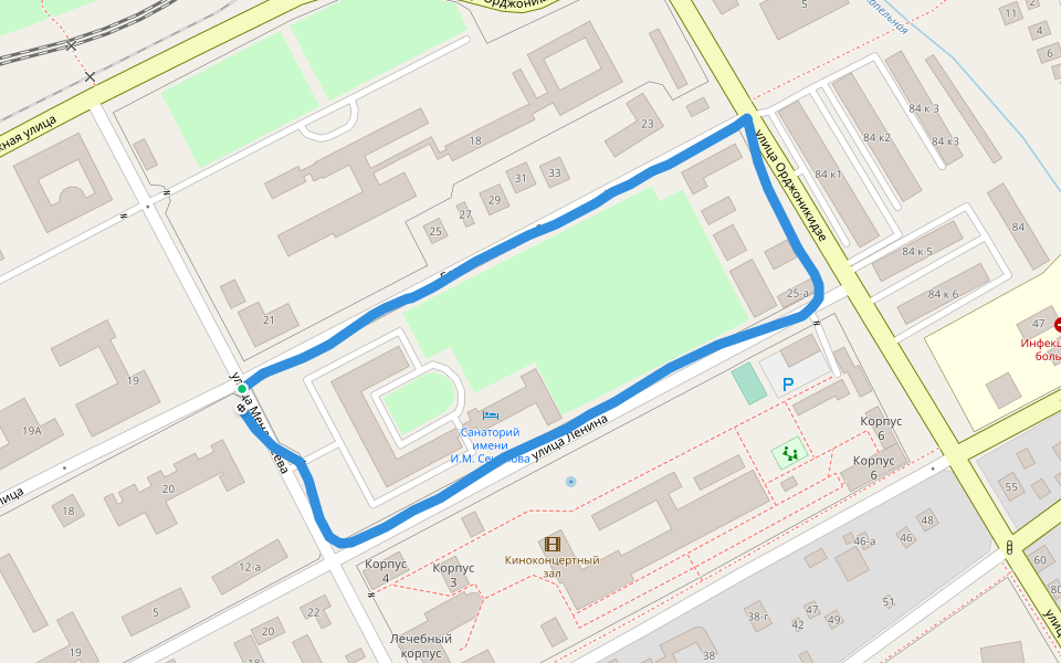 Cанаторий имени И.М. Сеченова walking route map in Essentuki