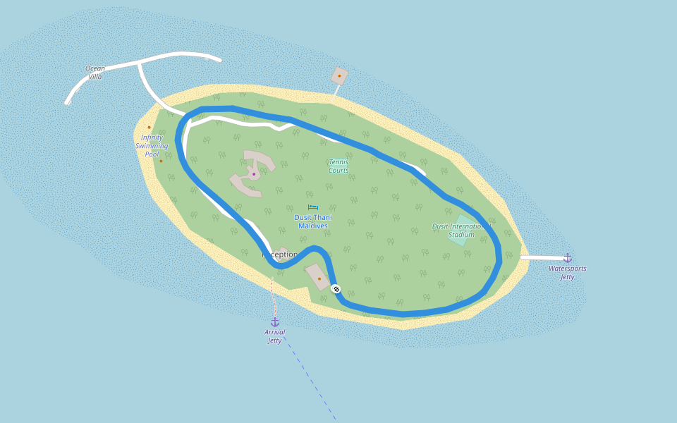 Dusit International Stadium walking route map in Kihaadhoo