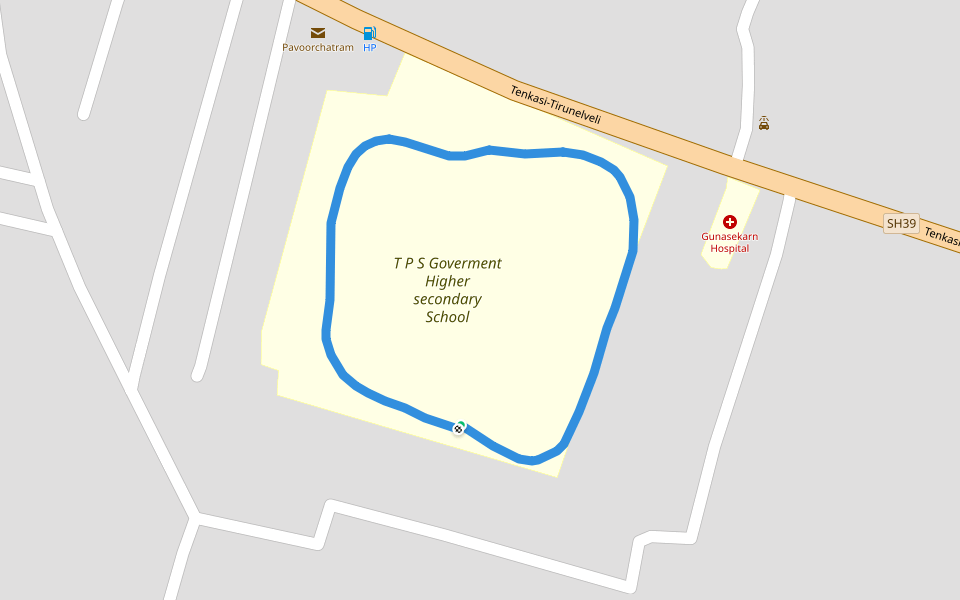 T P S Goverment Higher secondary School walking route map in Pavoorchatram