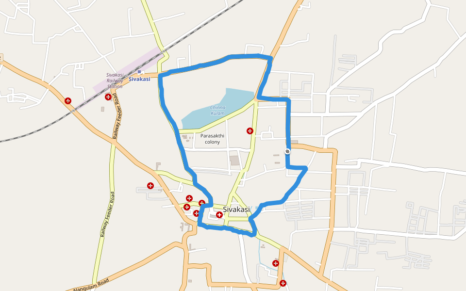 Mariyamman Temple Theppam walking route map in Sivakasi