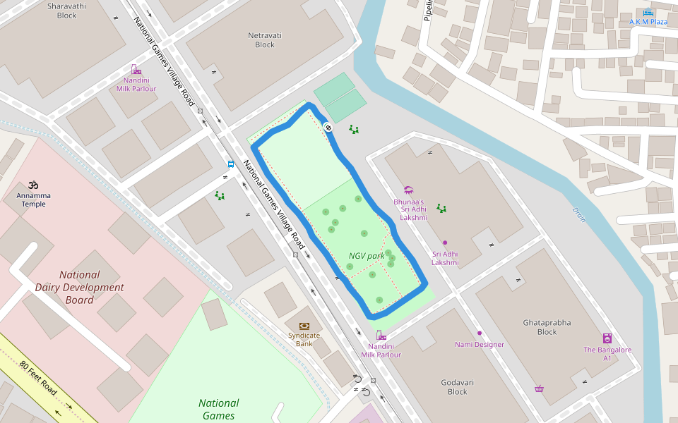 NGV park walking route map in Koramangala, Bangalore, India