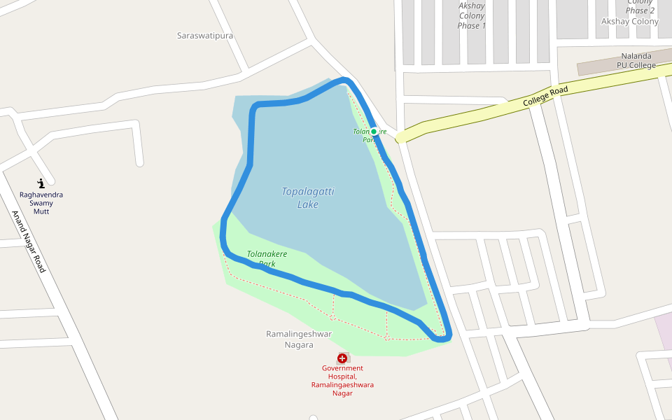 Topalagatti Lake walking route map in Hubballi
