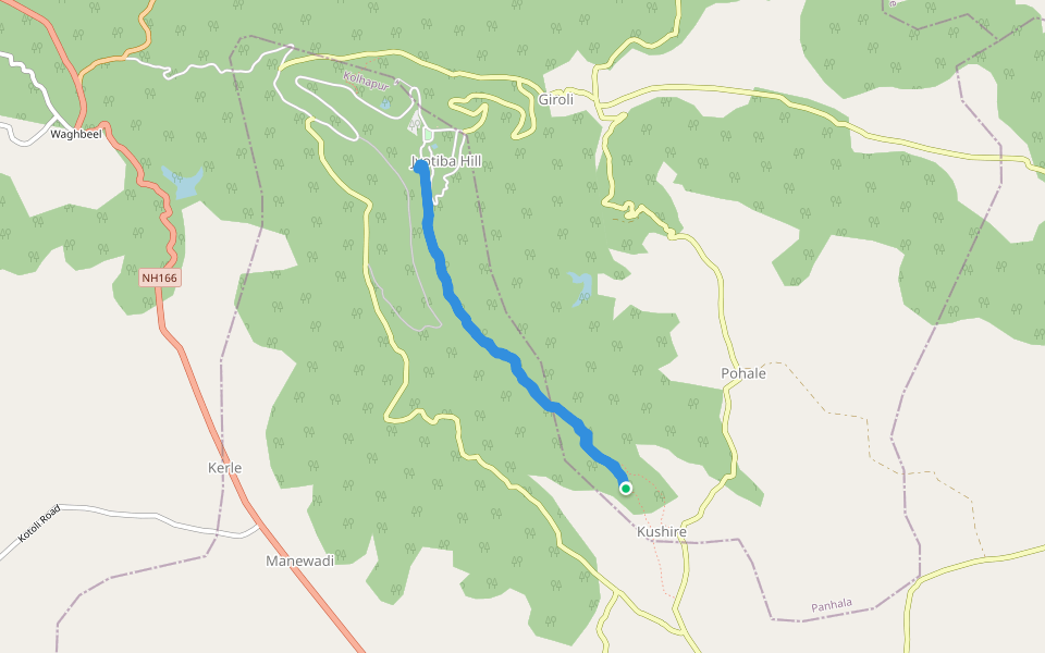 Shree Jotiba Devasthan walking route map in Kushire