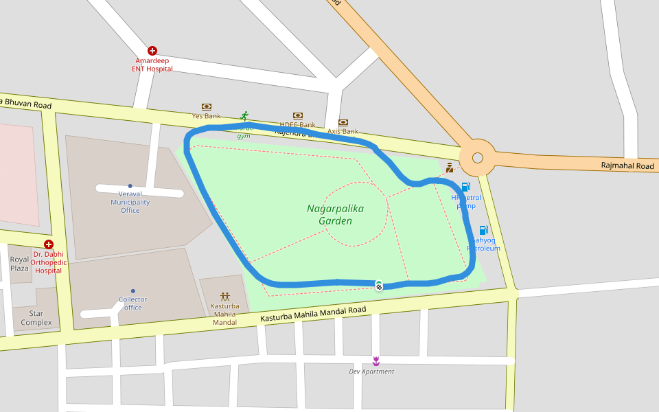 Nagarpalika Garden walking route map in Veraval