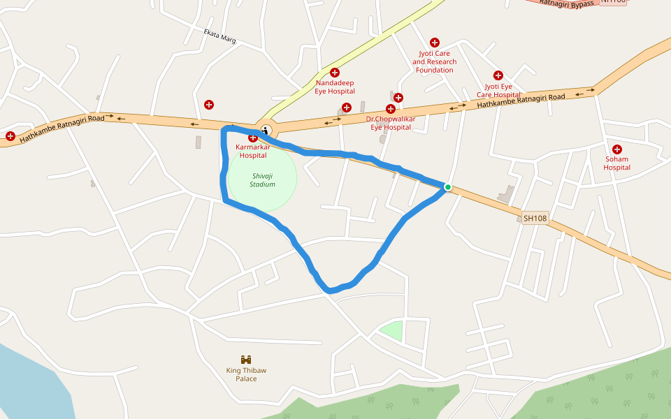 Shivaji Stadium walking route map in Ratnagiri