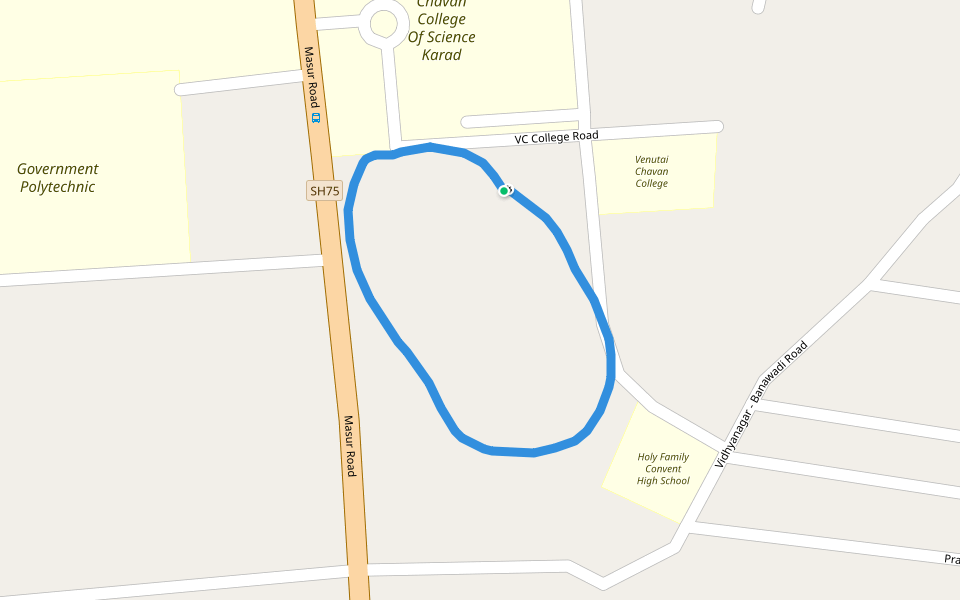 Yashvantrao Chavan College Of Science Karad walking route map in Karad