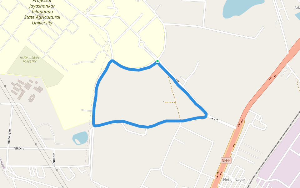 Acharya NG Ranga Agricultural University walking route map in Premavathipet