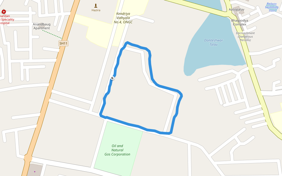Oil and Natural Gos Corporation walking route map in Vadodara