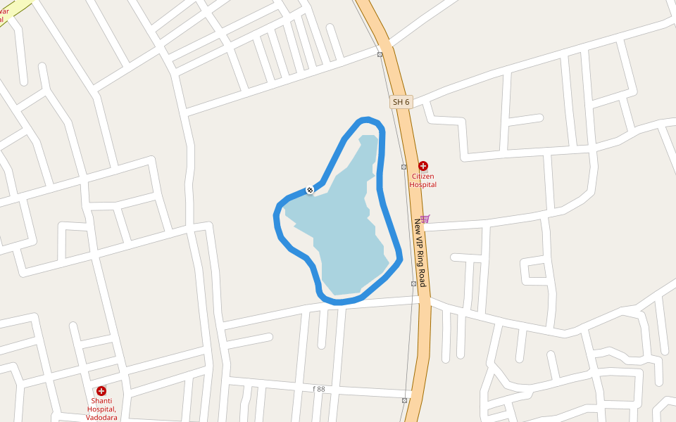 Citizen Hospital walking route map in Vadodara