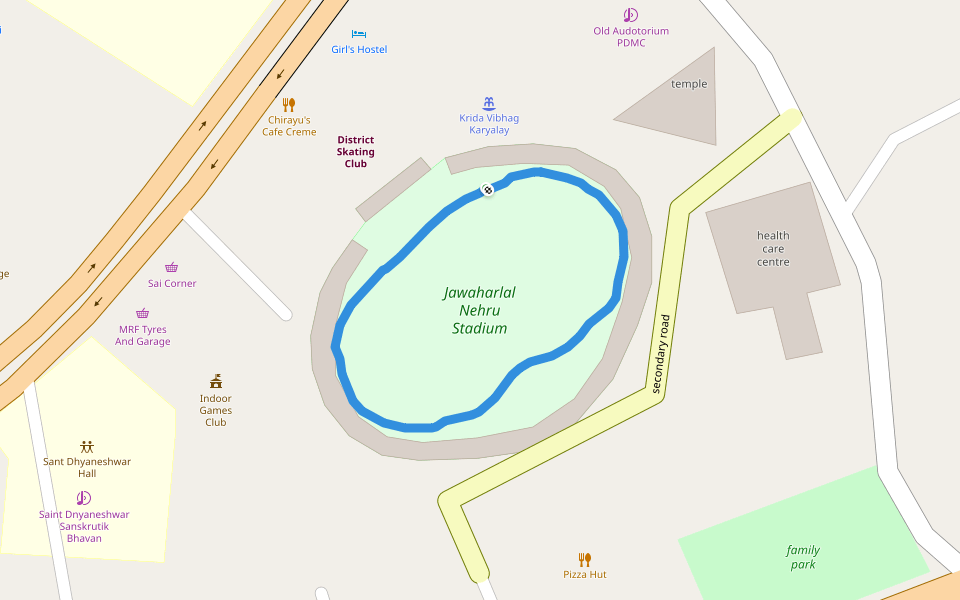 Jawaharlal Nehru Stadium walking route map in Amravati