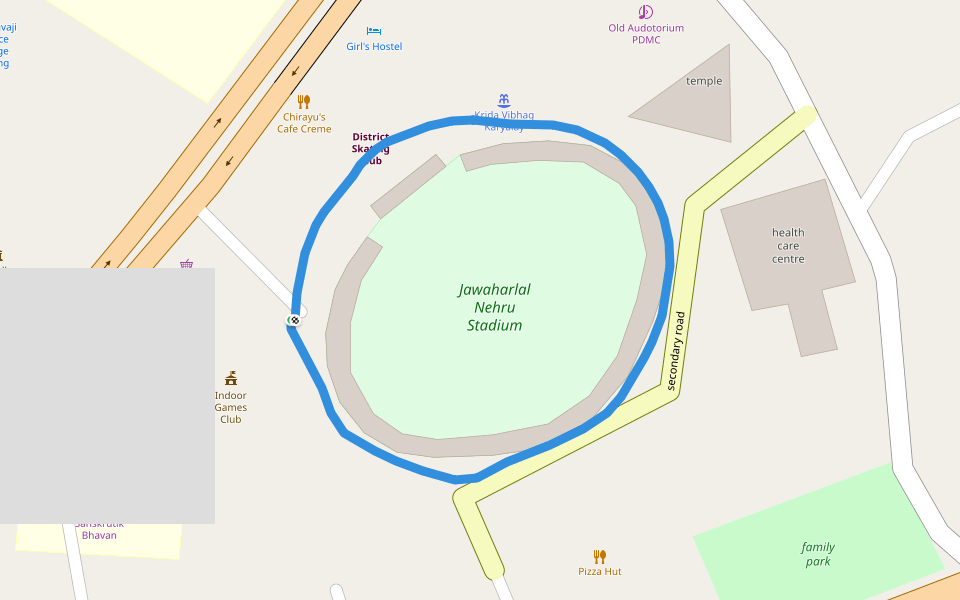 Jawaharlal Nehru Stadium walking route map in Amravati
