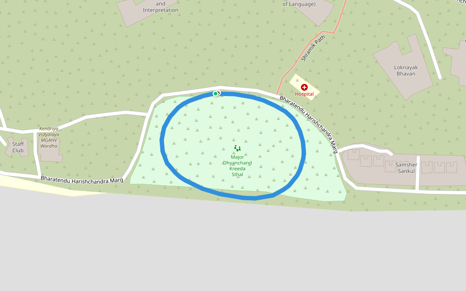 Mahatma Gandhi Antarrashtriya Hindi Vishwavidyalaya walking route map in Wardha