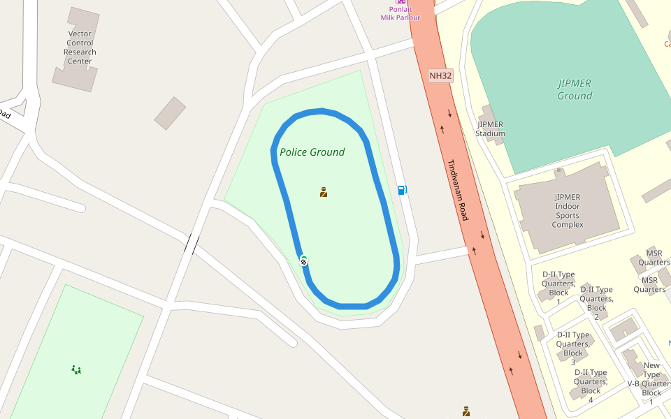 Police Ground walking route map in Puducherry