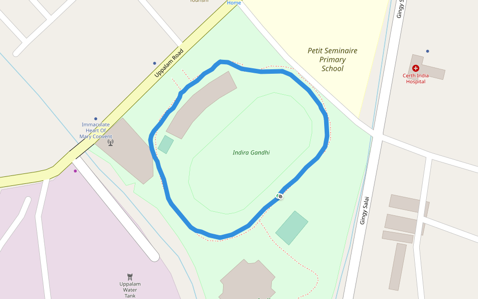 Indhra Gandhi Sports Complex walking route map in Puducherry