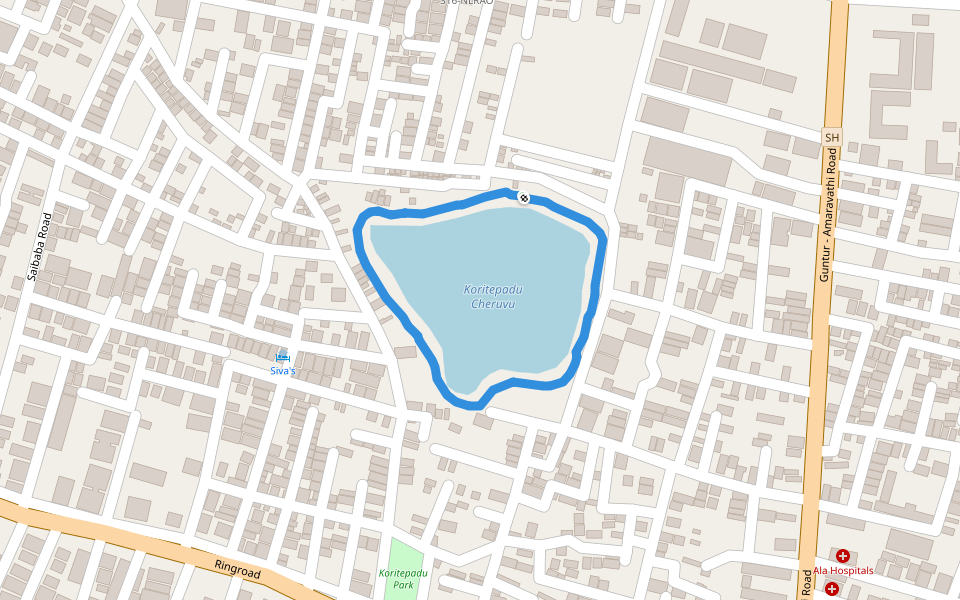 Koritepadu Cheruvu walking route map in Guntur